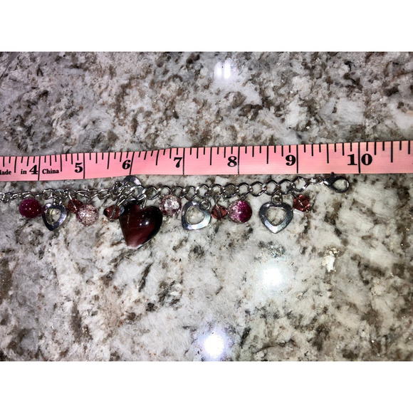 Purple and Silver-Tone Hearts Mixed Media Beaded Bracelet! - Picture 8 of 9